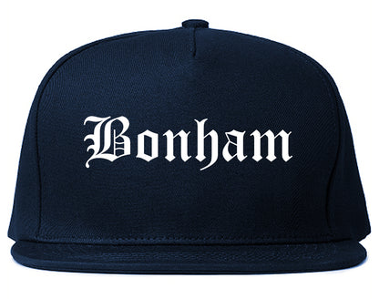 Bonham Texas TX Old English Mens Snapback Hat Navy Blue