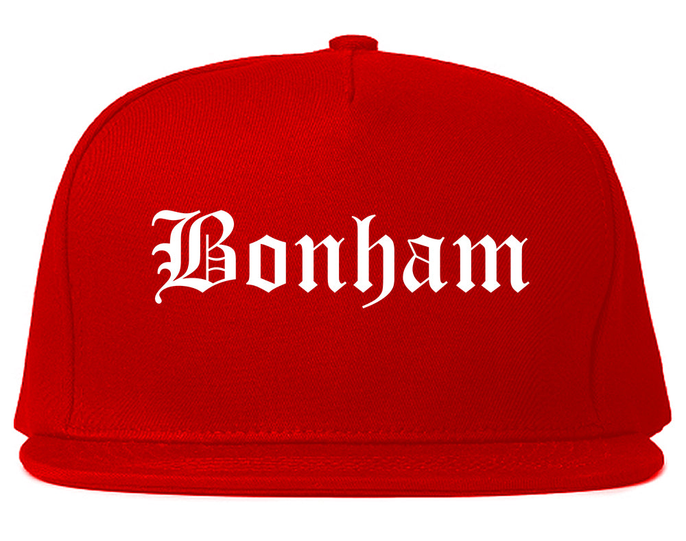 Bonham Texas TX Old English Mens Snapback Hat Red