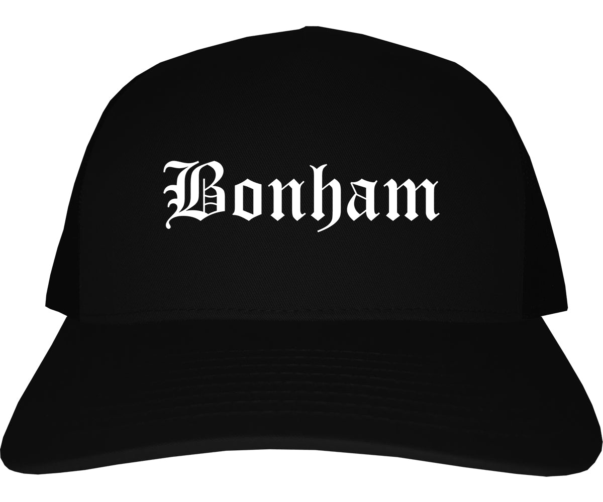 Bonham Texas TX Old English Mens Trucker Hat Cap Black