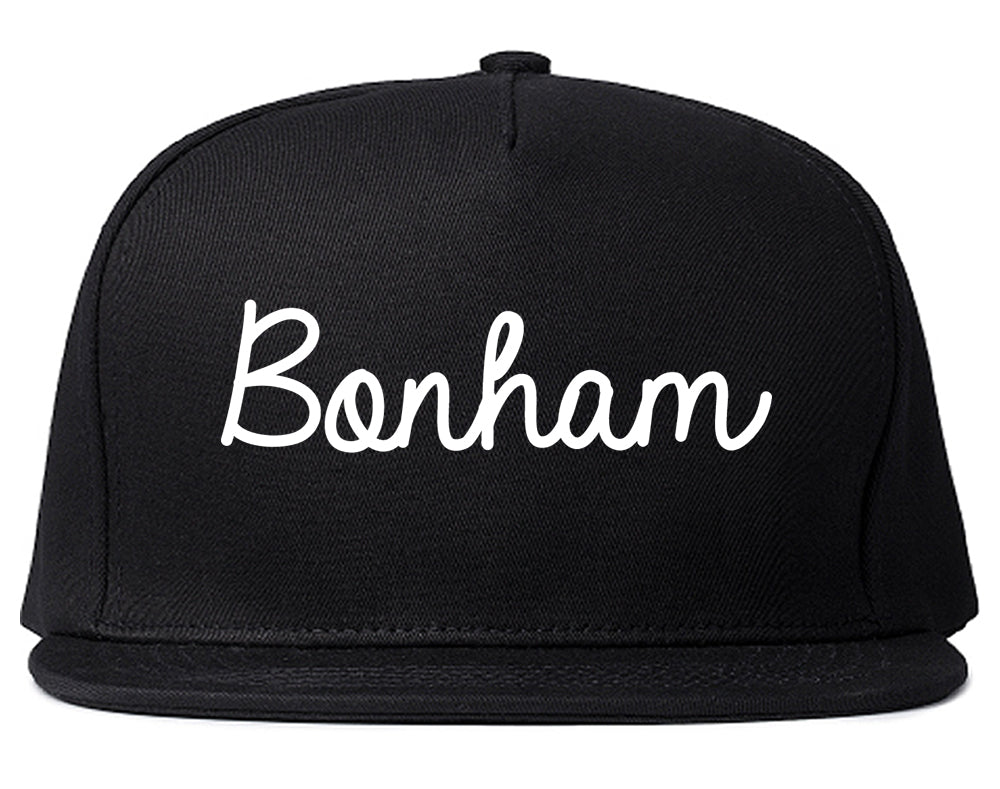Bonham Texas TX Script Mens Snapback Hat Black