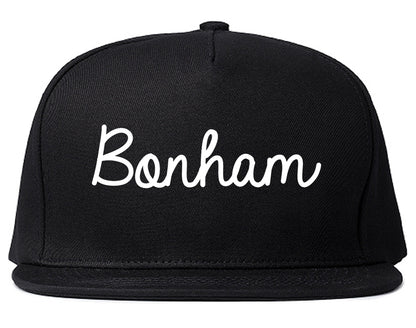 Bonham Texas TX Script Mens Snapback Hat Black