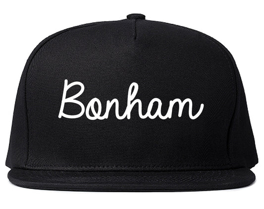 Bonham Texas TX Script Mens Snapback Hat Black