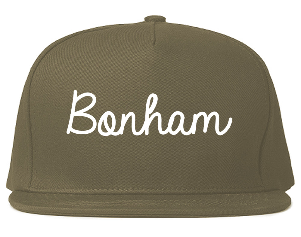 Bonham Texas TX Script Mens Snapback Hat Grey