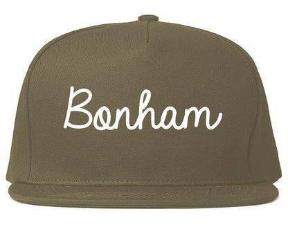 Bonham Texas TX Script Mens Snapback Hat Grey