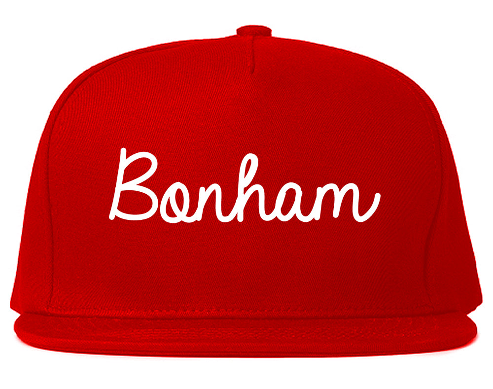 Bonham Texas TX Script Mens Snapback Hat Red