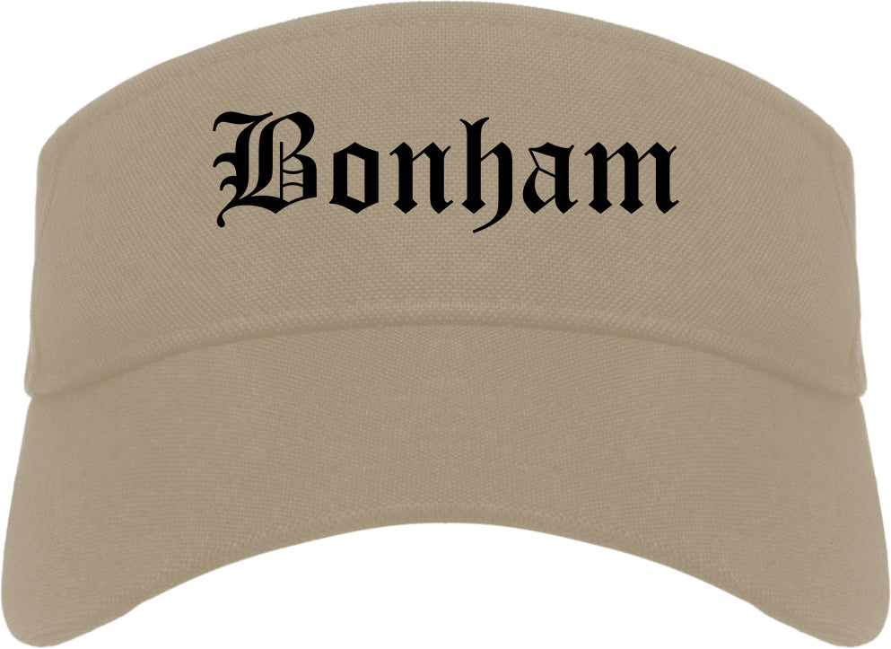 Bonham Texas TX Old English Mens Visor Cap Hat Khaki