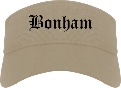Bonham Texas TX Old English Mens Visor Cap Hat Khaki