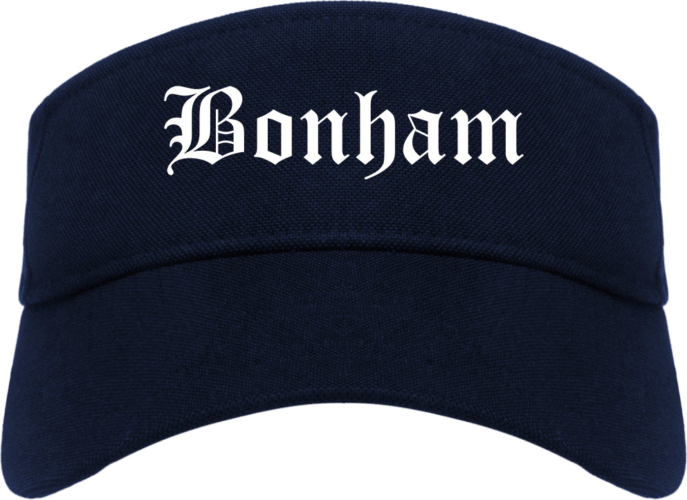 Bonham Texas TX Old English Mens Visor Cap Hat Navy Blue