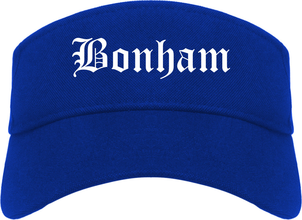 Bonham Texas TX Old English Mens Visor Cap Hat Royal Blue