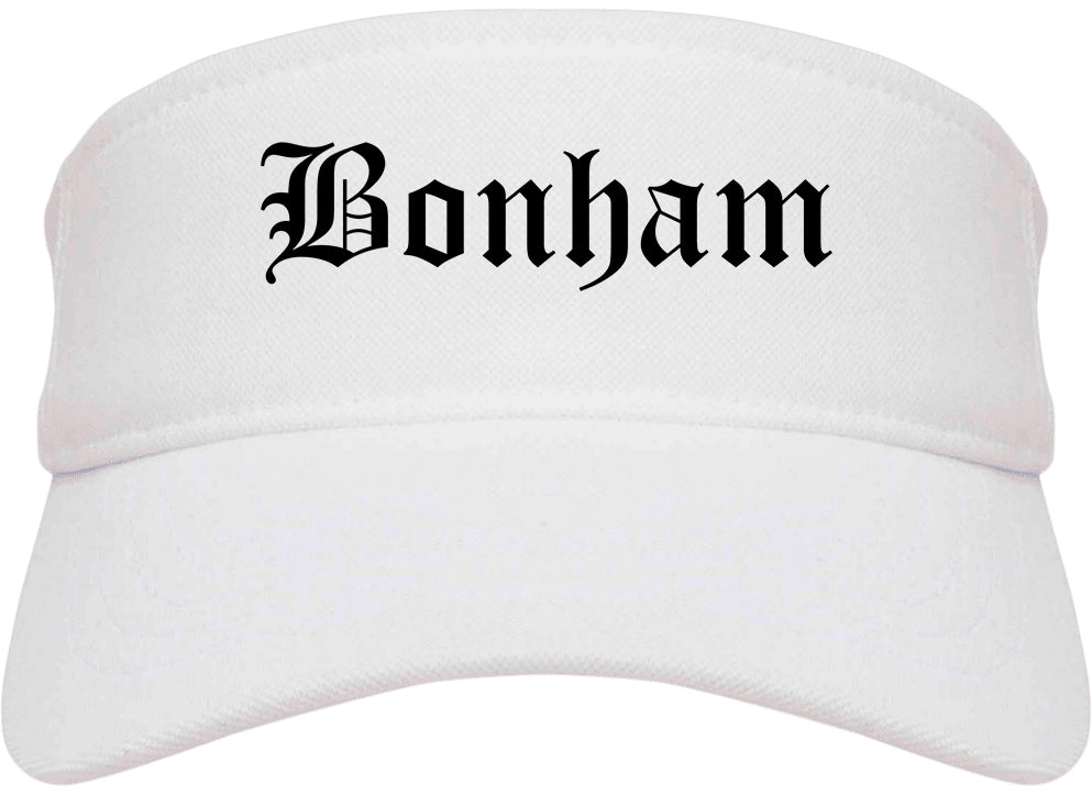 Bonham Texas TX Old English Mens Visor Cap Hat White