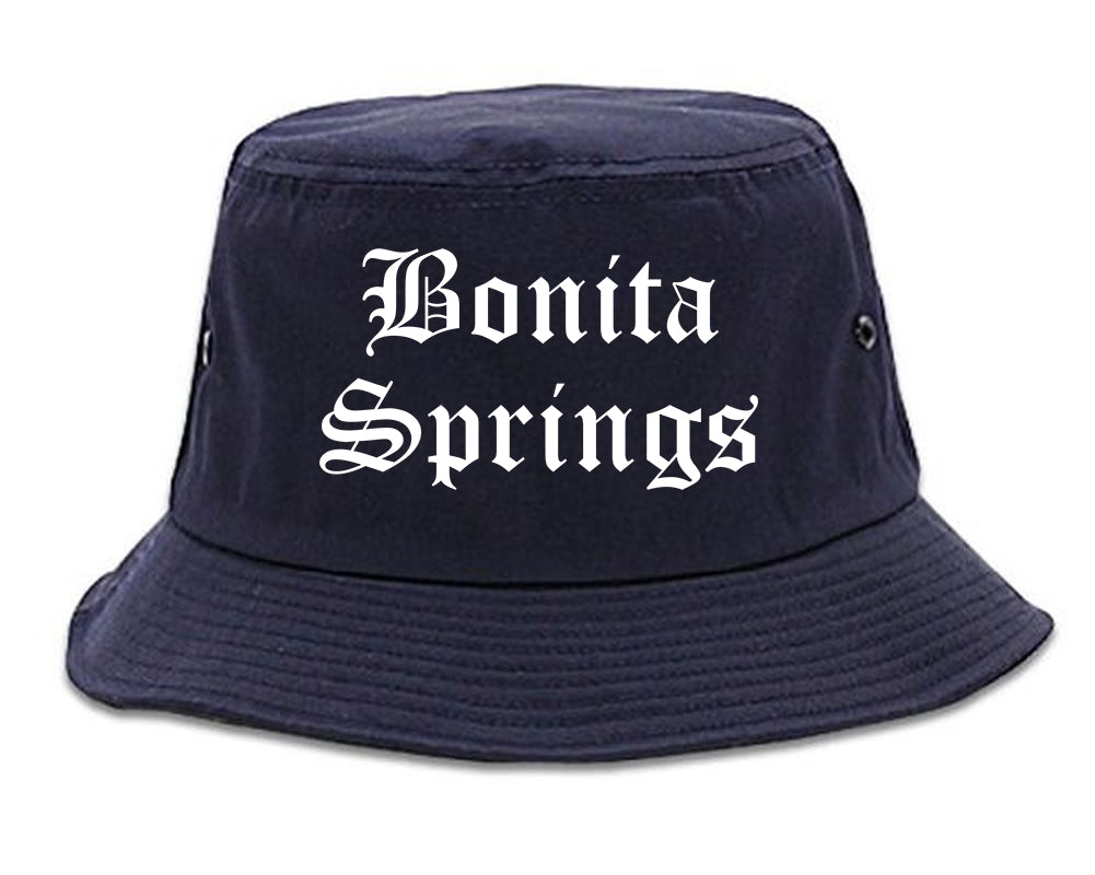 Bonita Springs Florida FL Old English Mens Bucket Hat Navy Blue