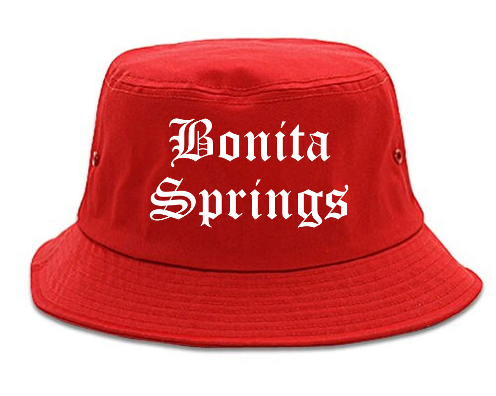 Bonita Springs Florida FL Old English Mens Bucket Hat Red
