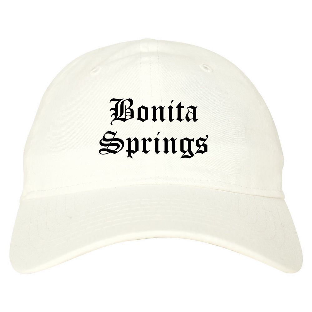 Bonita Springs Florida FL Old English Mens Dad Hat Baseball Cap White