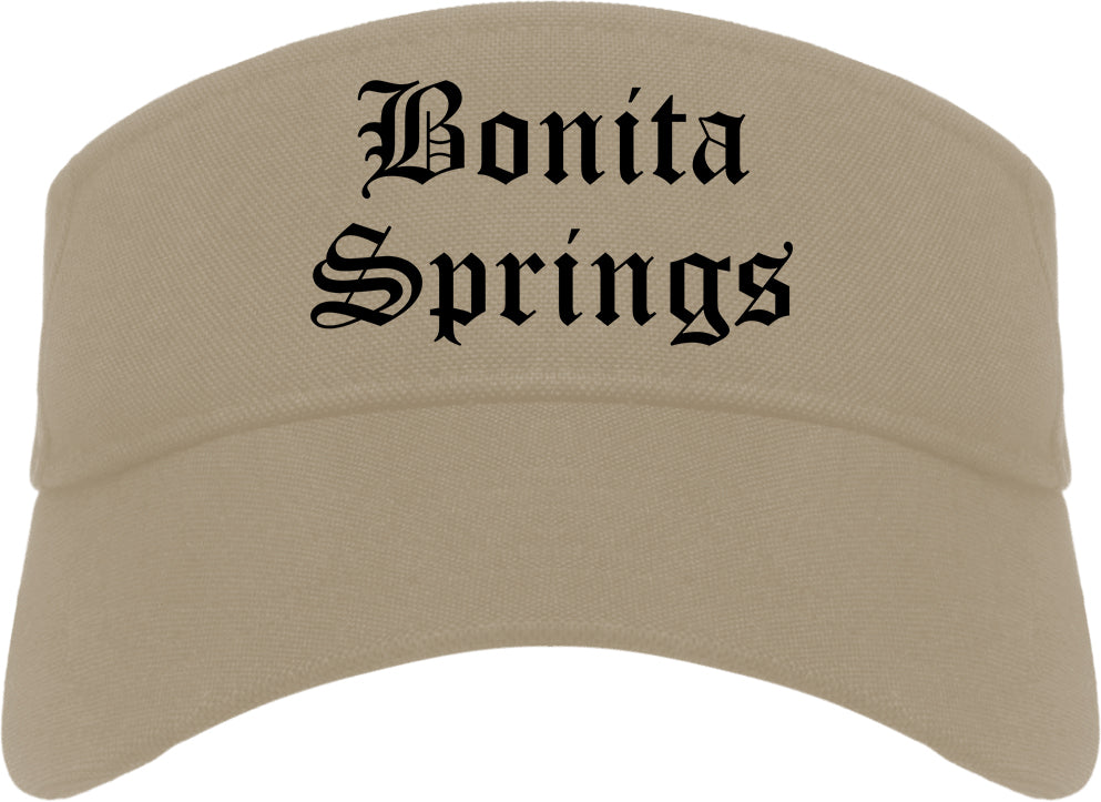 Bonita Springs Florida FL Old English Mens Visor Cap Hat Khaki