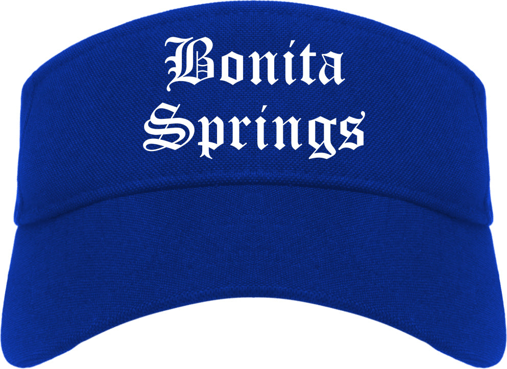 Bonita Springs Florida FL Old English Mens Visor Cap Hat Royal Blue