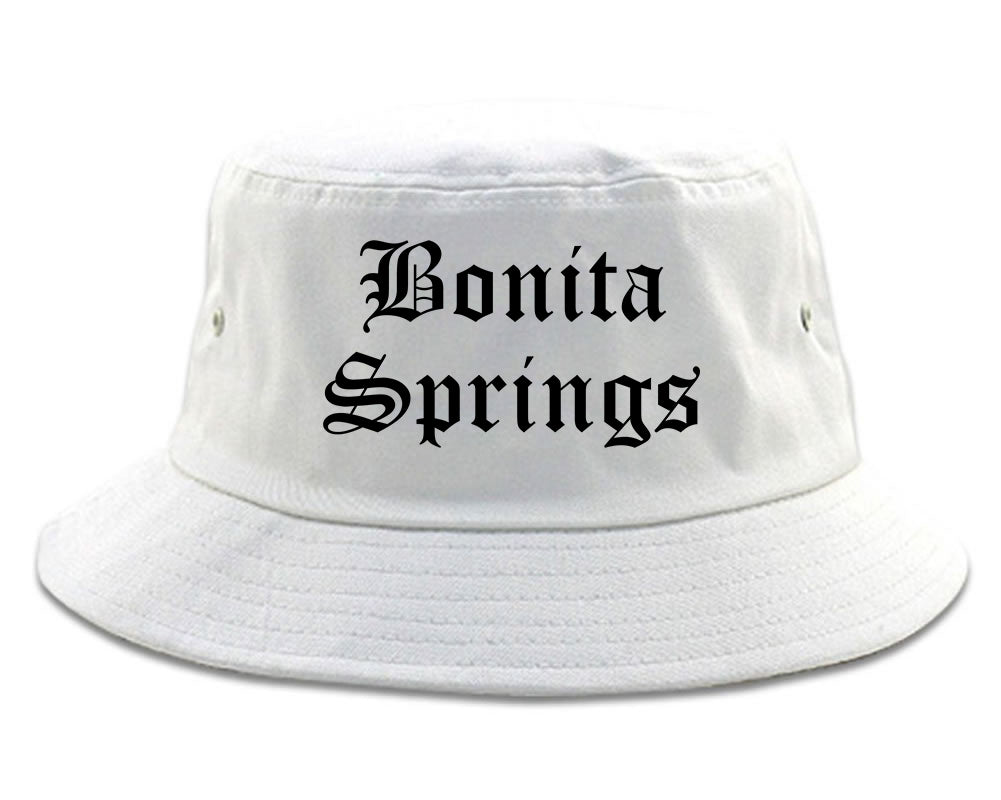 Bonita Springs Florida FL Old English Mens Bucket Hat White