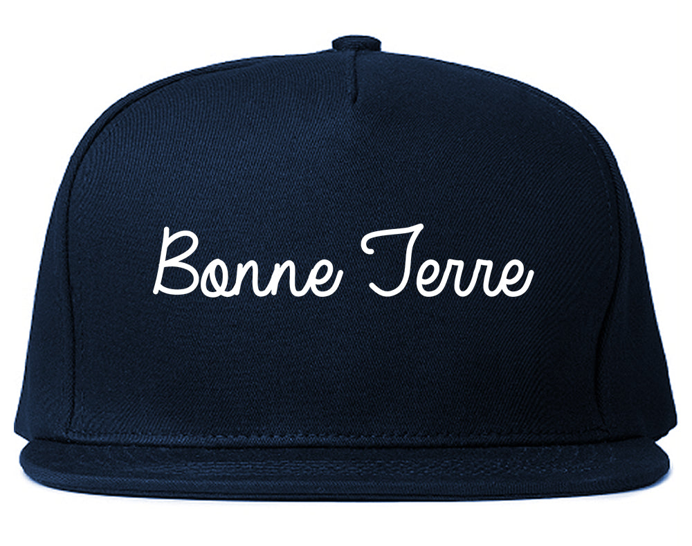 Bonne Terre Missouri MO Script Mens Snapback Hat Navy Blue