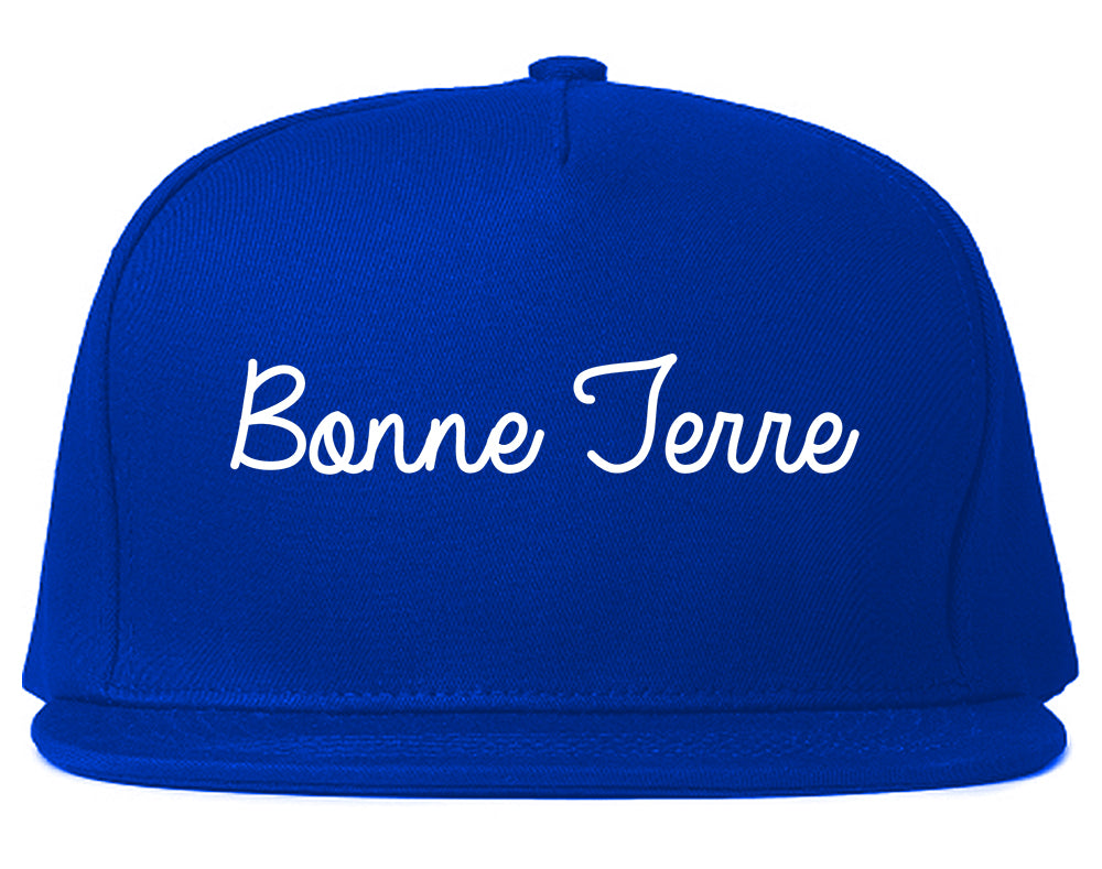 Bonne Terre Missouri MO Script Mens Snapback Hat Royal Blue