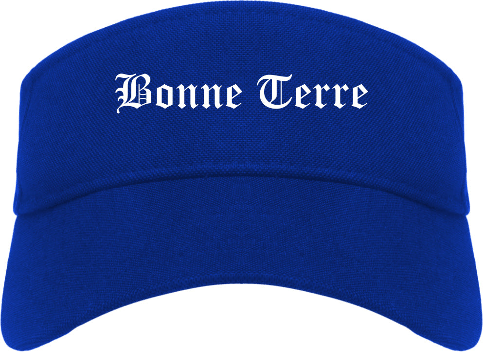 Bonne Terre Missouri MO Old English Mens Visor Cap Hat Royal Blue