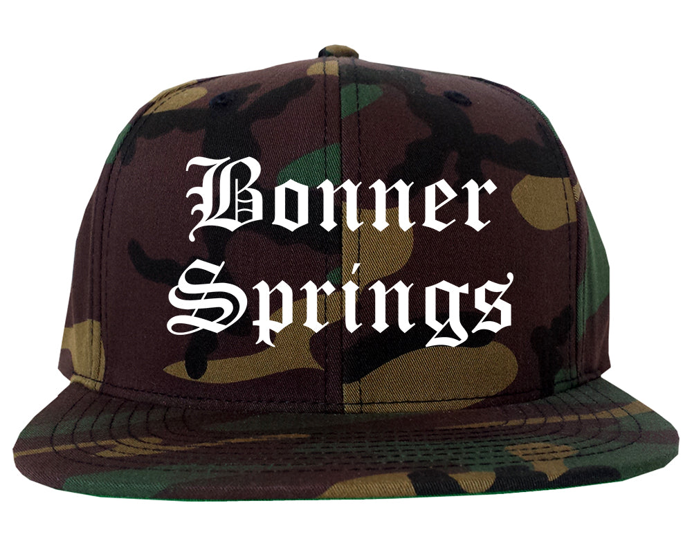 Bonner Springs Kansas KS Old English Mens Snapback Hat Army Camo