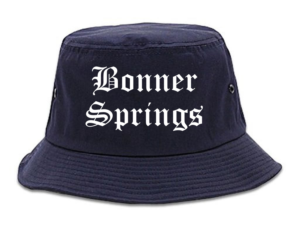 Bonner Springs Kansas KS Old English Mens Bucket Hat Navy Blue