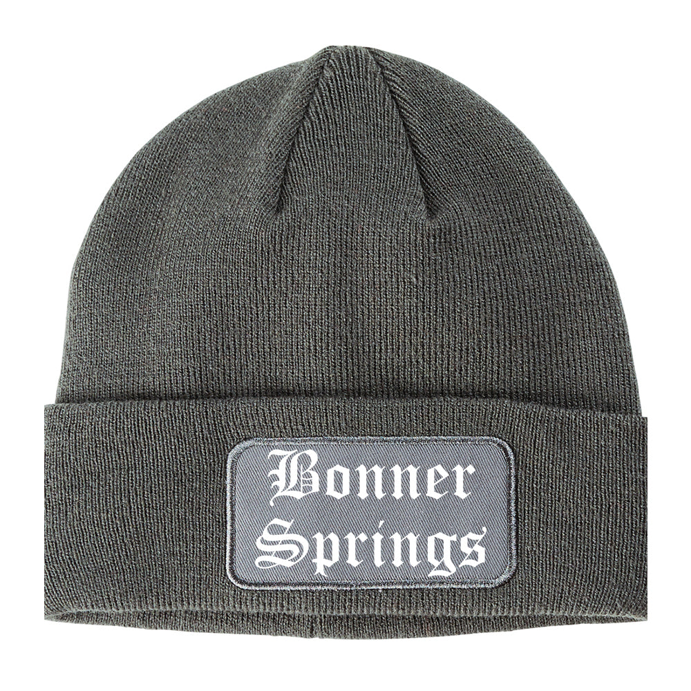 Bonner Springs Kansas KS Old English Mens Knit Beanie Hat Cap Grey