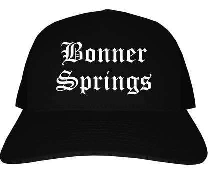 Bonner Springs Kansas KS Old English Mens Trucker Hat Cap Black