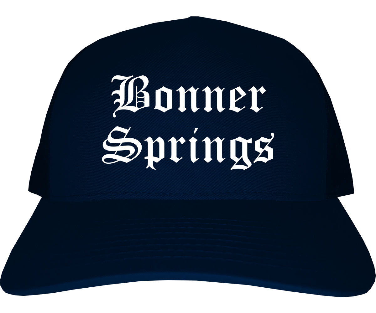 Bonner Springs Kansas KS Old English Mens Trucker Hat Cap Navy Blue