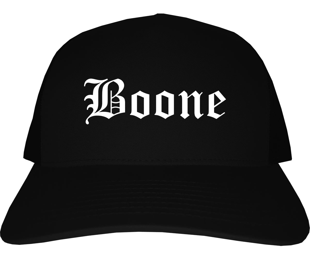 Boone Iowa IA Old English Mens Trucker Hat Cap Black