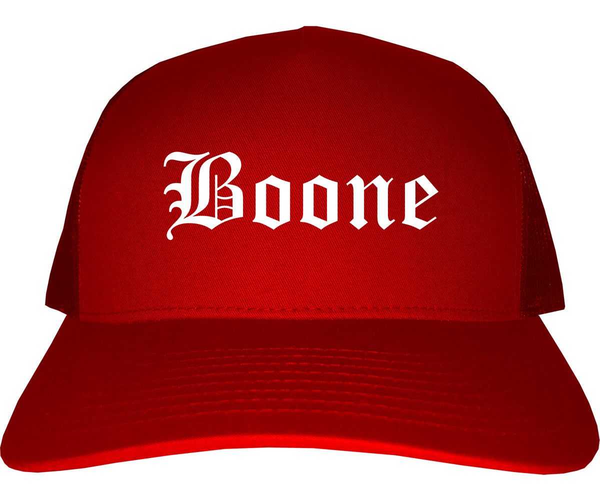 Boone Iowa IA Old English Mens Trucker Hat Cap Red