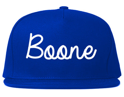 Boone Iowa IA Script Mens Snapback Hat Royal Blue