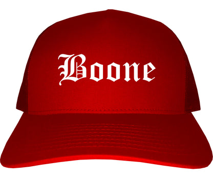 Boone North Carolina NC Old English Mens Trucker Hat Cap Red