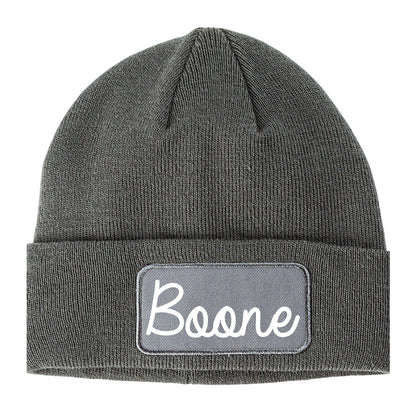 Boone North Carolina NC Script Mens Knit Beanie Hat Cap Grey