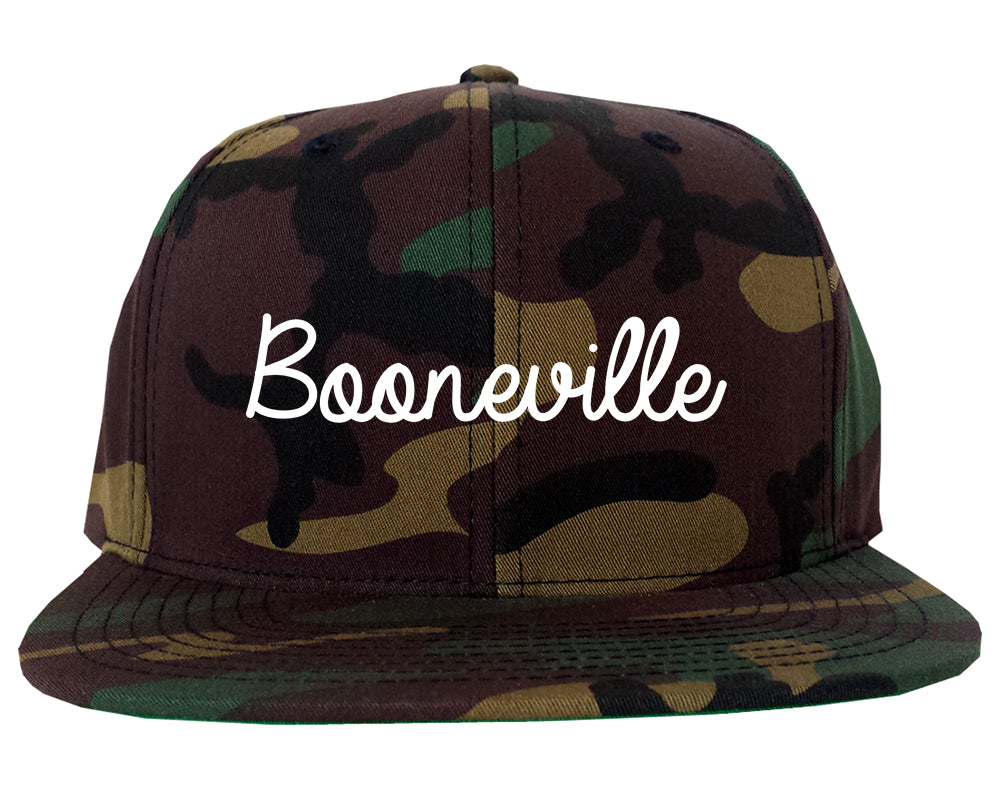 Booneville Mississippi MS Script Mens Snapback Hat Army Camo