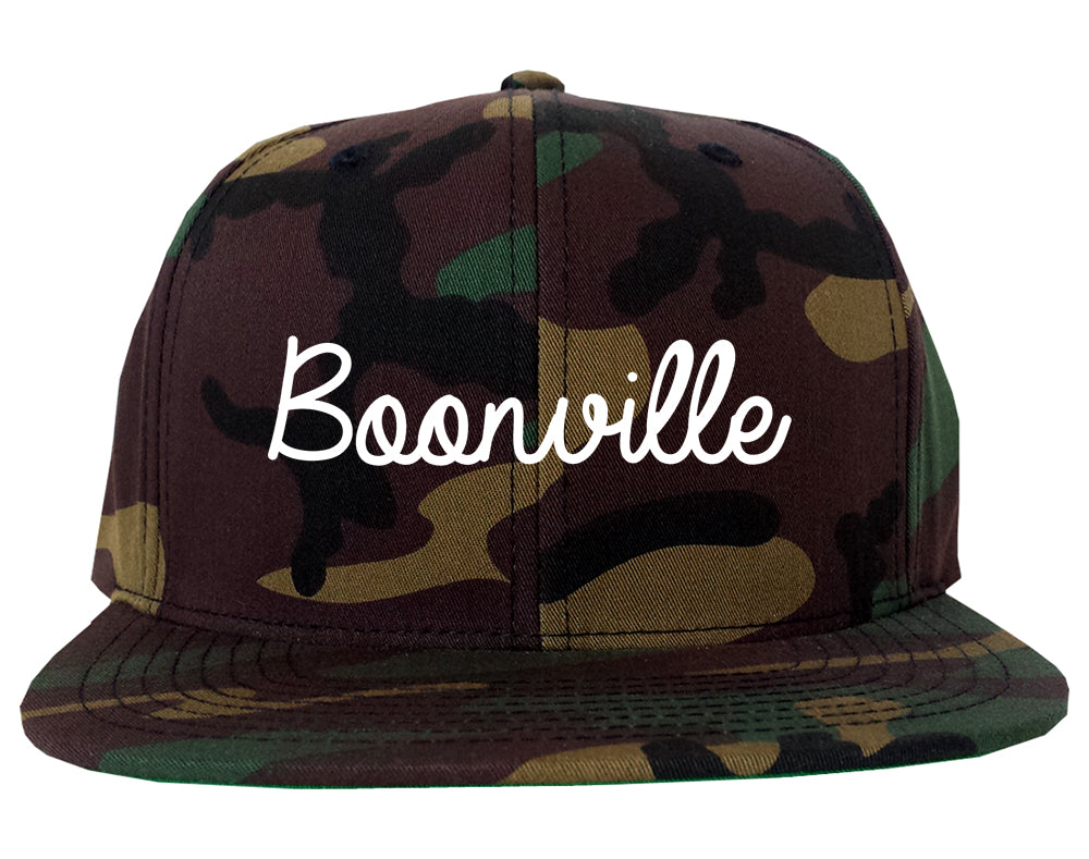 Boonville Indiana IN Script Mens Snapback Hat Army Camo