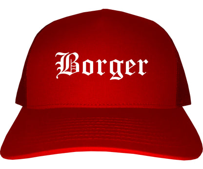 Borger Texas TX Old English Mens Trucker Hat Cap Red