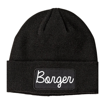 Borger Texas TX Script Mens Knit Beanie Hat Cap Black