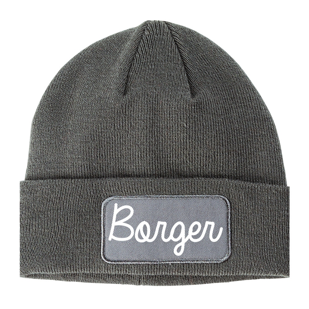 Borger Texas TX Script Mens Knit Beanie Hat Cap Grey