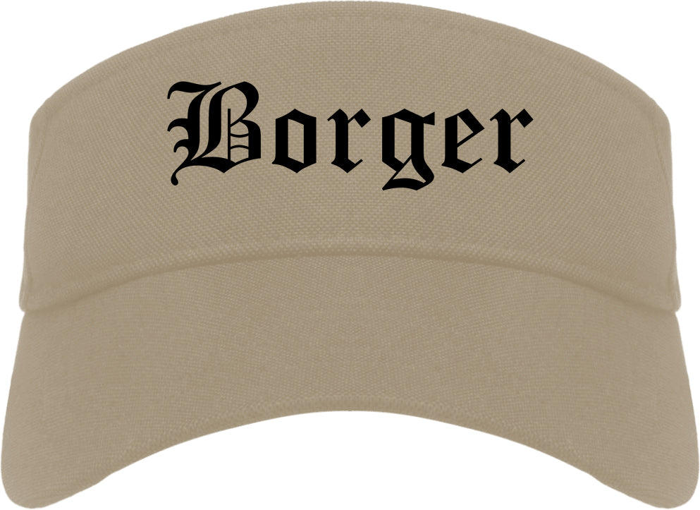 Borger Texas TX Old English Mens Visor Cap Hat Khaki