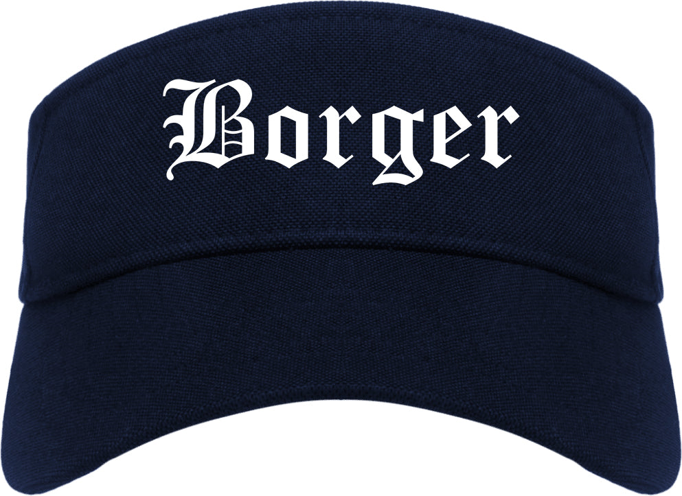 Borger Texas TX Old English Mens Visor Cap Hat Navy Blue