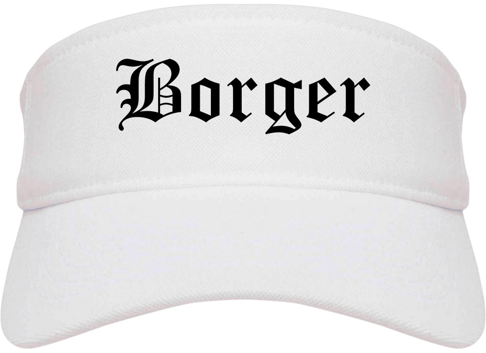 Borger Texas TX Old English Mens Visor Cap Hat White