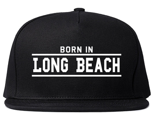 Born In Long Beach Mens Snapback Hat Black