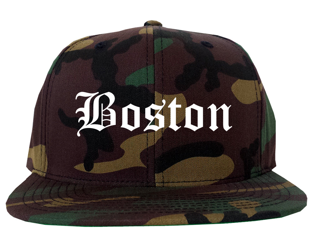 Boston Massachusetts MA Old English Mens Snapback Hat Army Camo