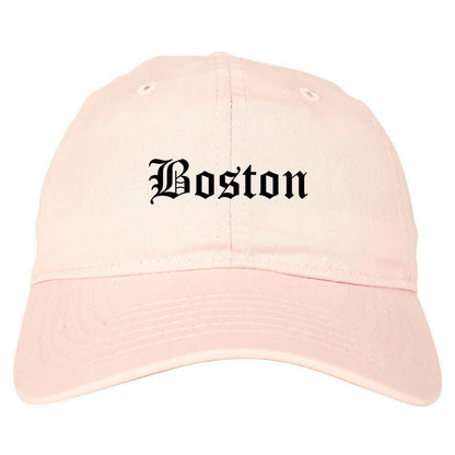 Boston Massachusetts MA Old English Mens Dad Hat Baseball Cap Pink