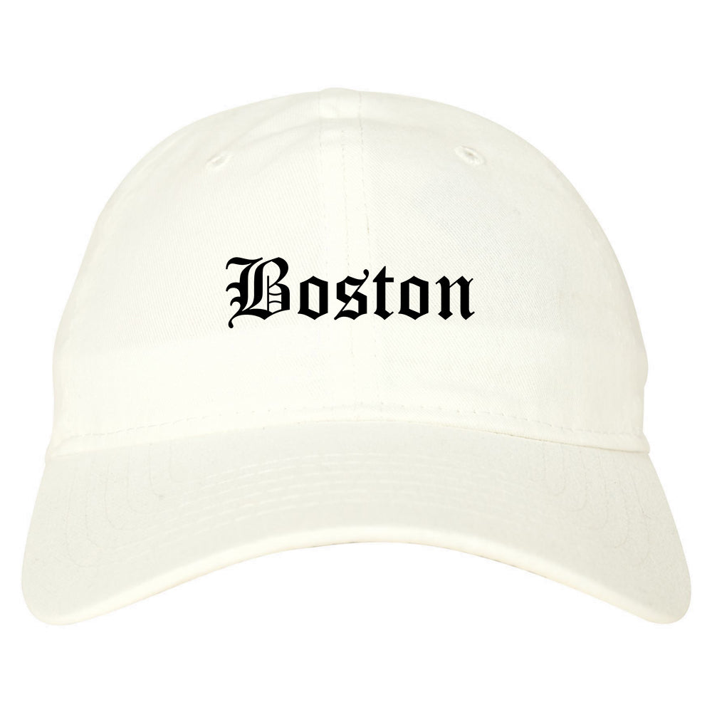Boston Massachusetts MA Old English Mens Dad Hat Baseball Cap White