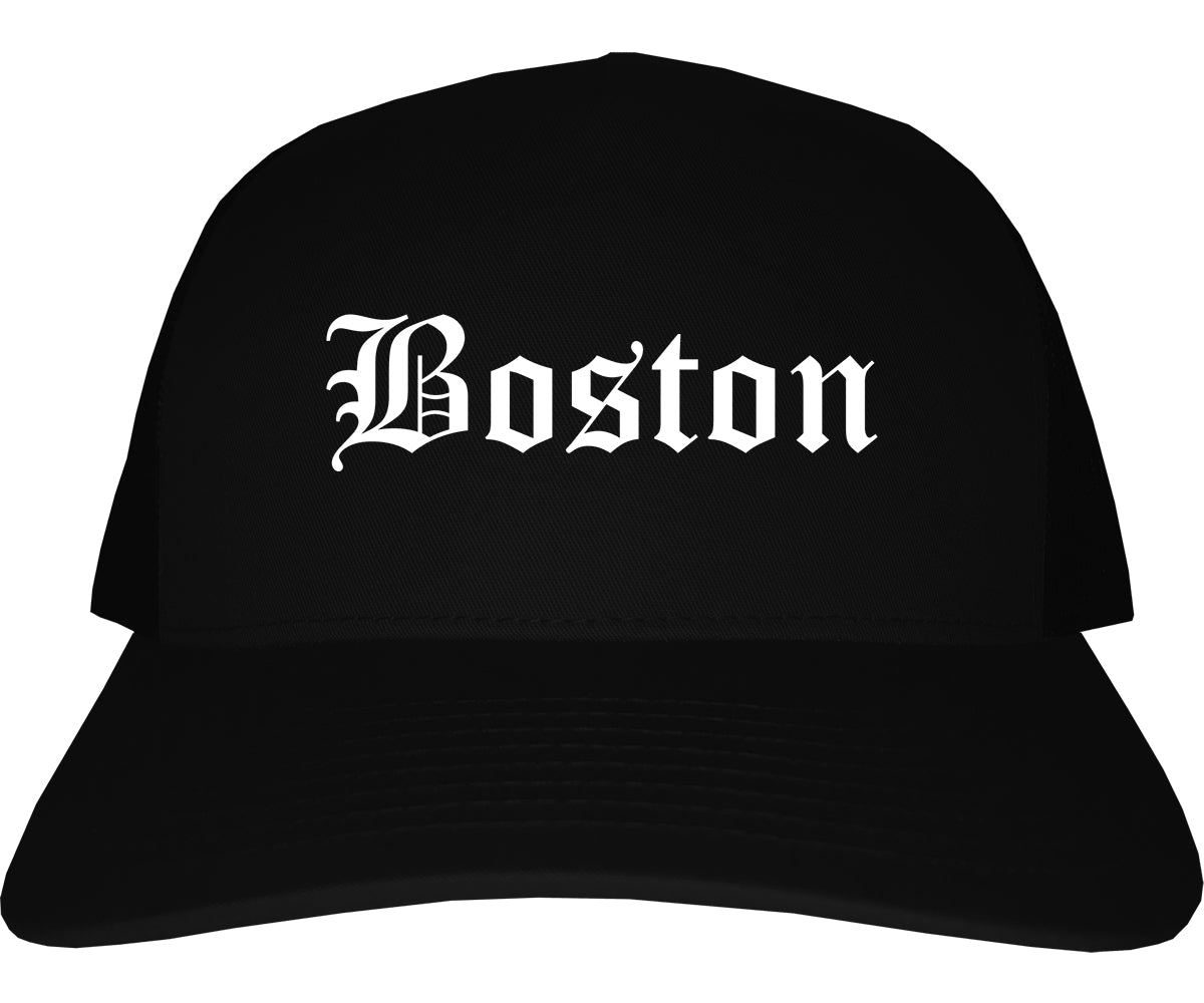 Boston Massachusetts MA Old English Mens Trucker Hat Cap Black
