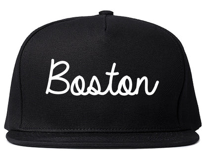 Boston Massachusetts MA Script Mens Snapback Hat Black