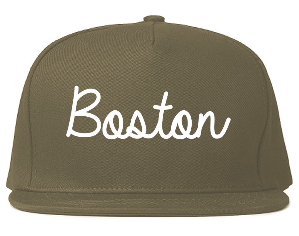 Boston Massachusetts MA Script Mens Snapback Hat Grey