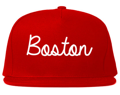 Boston Massachusetts MA Script Mens Snapback Hat Red