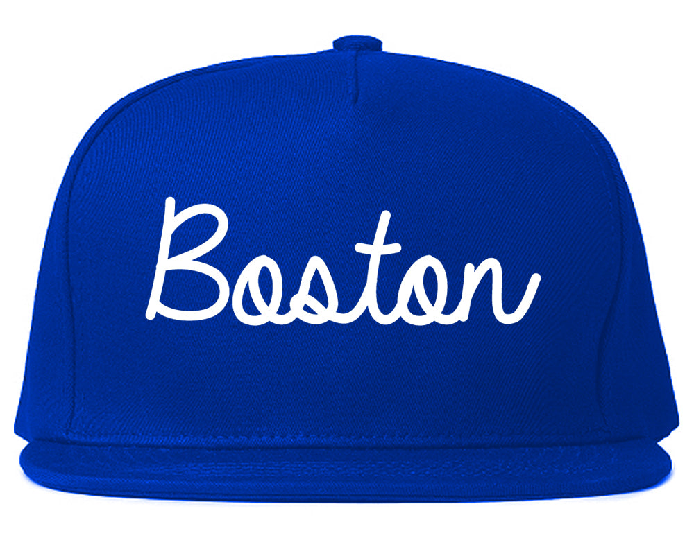 Boston Massachusetts MA Script Mens Snapback Hat Royal Blue